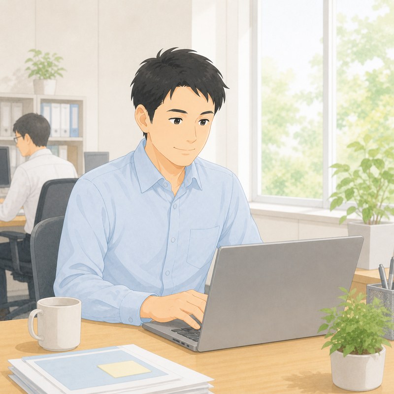 パソコンで業務を依頼する企業担当者